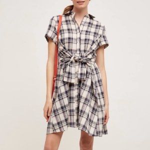 Anthro - 11 1 Tylho Plaid Tie Front Shirt Dress XSP